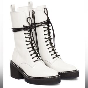 NWOB Khaite White Cody Combat Leather Boots Size 36